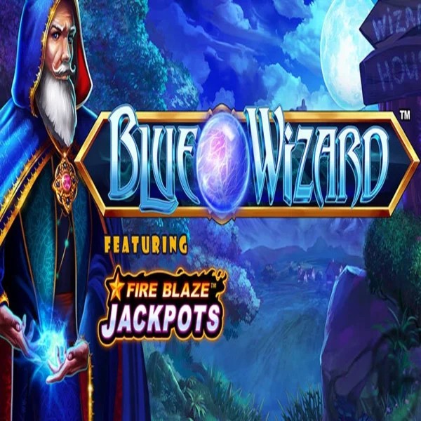 Blue Wizard Fire Blaze Jackpots slot logo by Rarestone Gaming at Spinit Casino